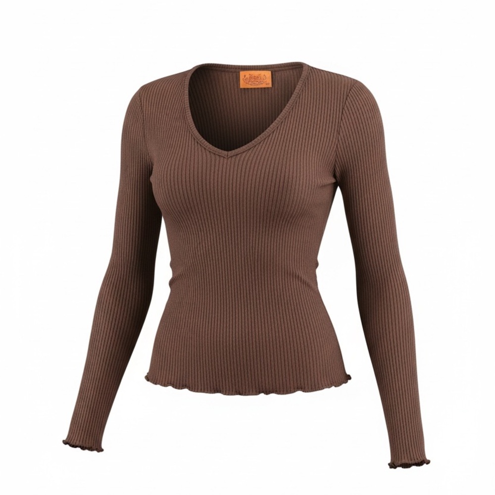 Juicy Couture Vintage Y2K Brown Ribbed V-Neck Long Sleeve S